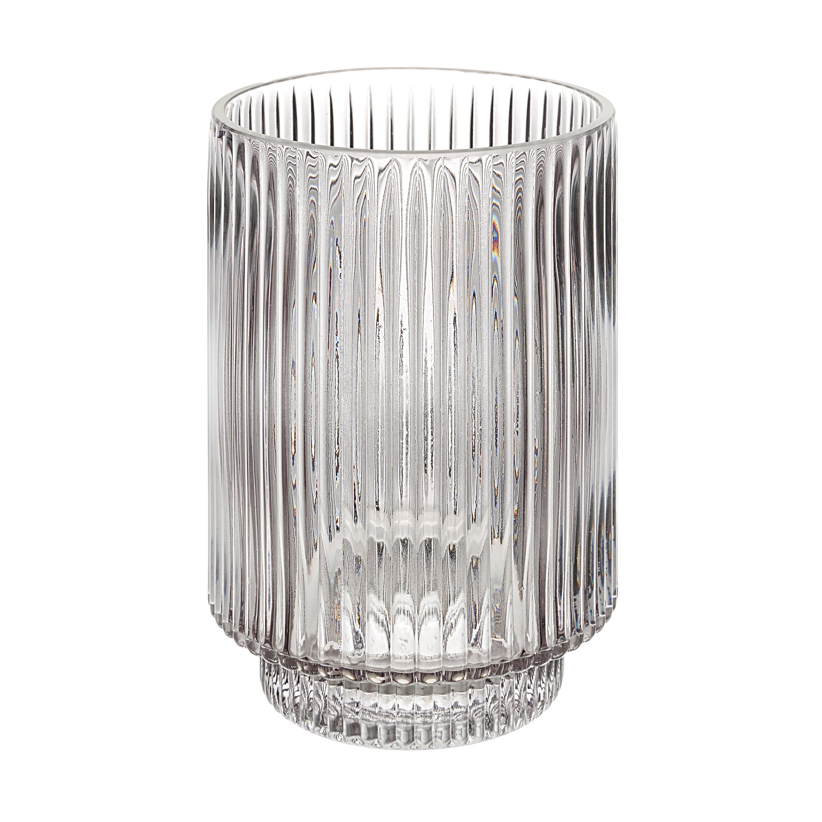 Amiens Indoor Mouth Blown Glass Vase in grey, featuring a fluted design and clear glass.