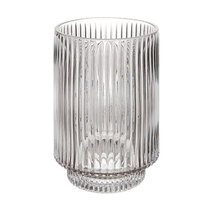 Amiens Indoor Mouth Blown Glass Vase in grey, featuring a fluted design and clear glass.