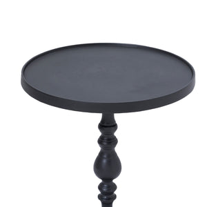 Close-up of Yates Side Table showing the round black top and elegant stem