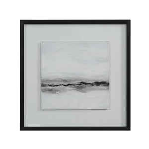 Tangelo wall art with an abstract landscape in gray and black tones, framed in black