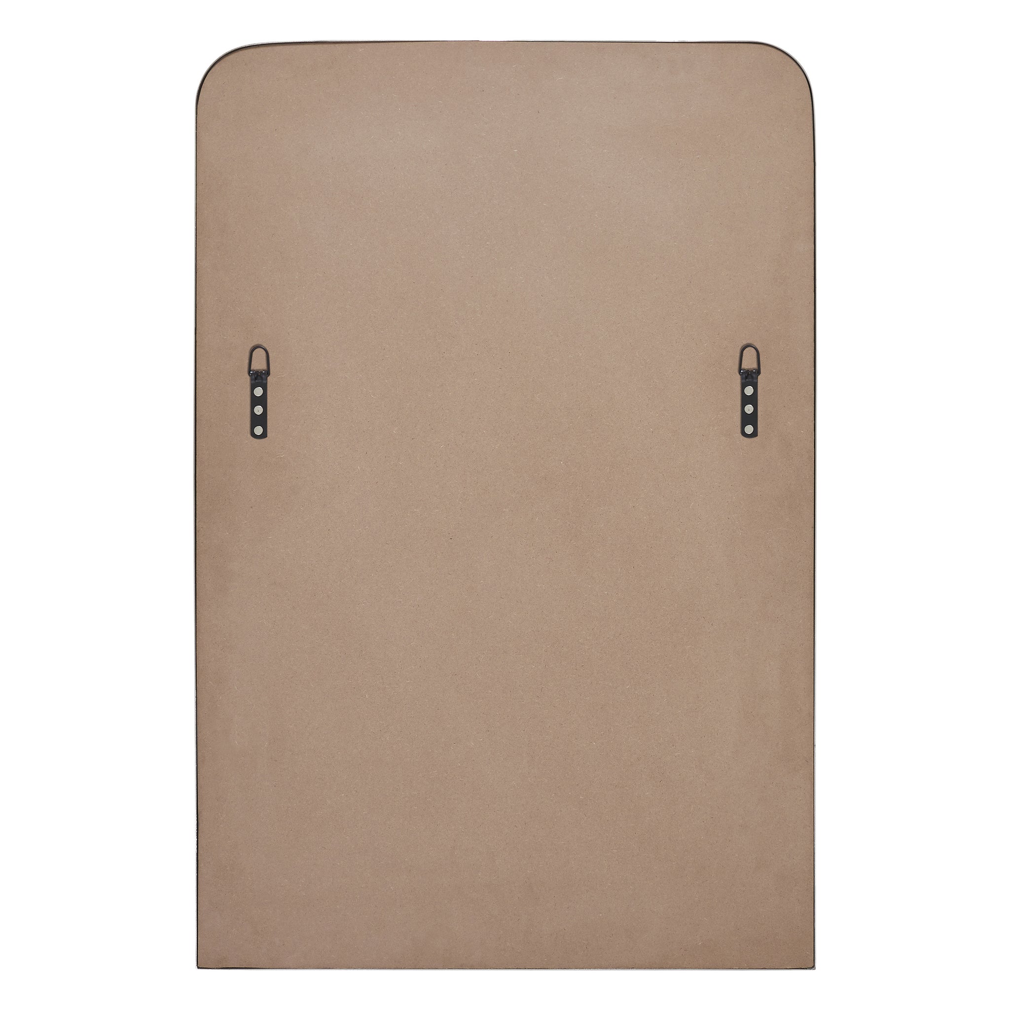 Jackline mirror back view, featuring a smooth brown surface with black hanging hardware.