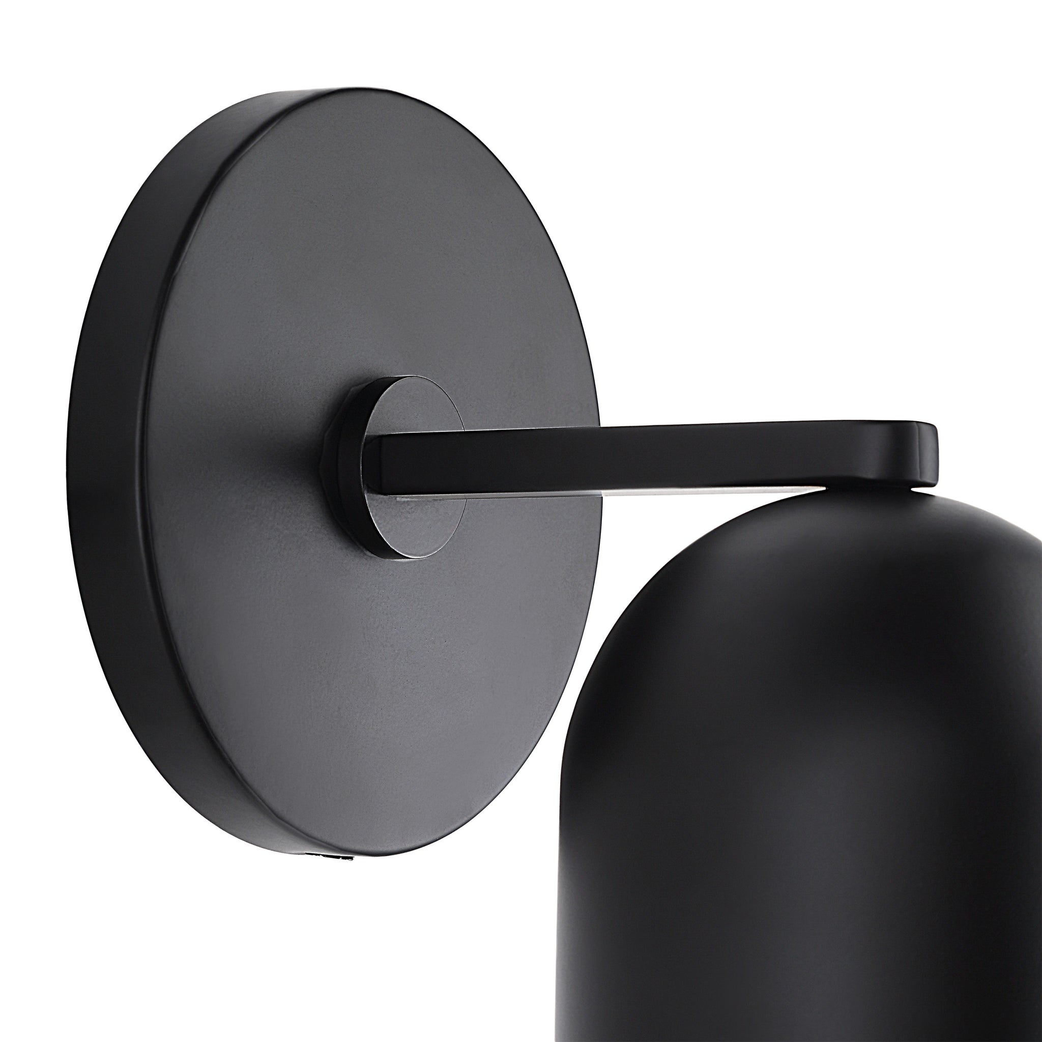 Valonia Wall Sconce in black showcasing the wall mount and arm detail