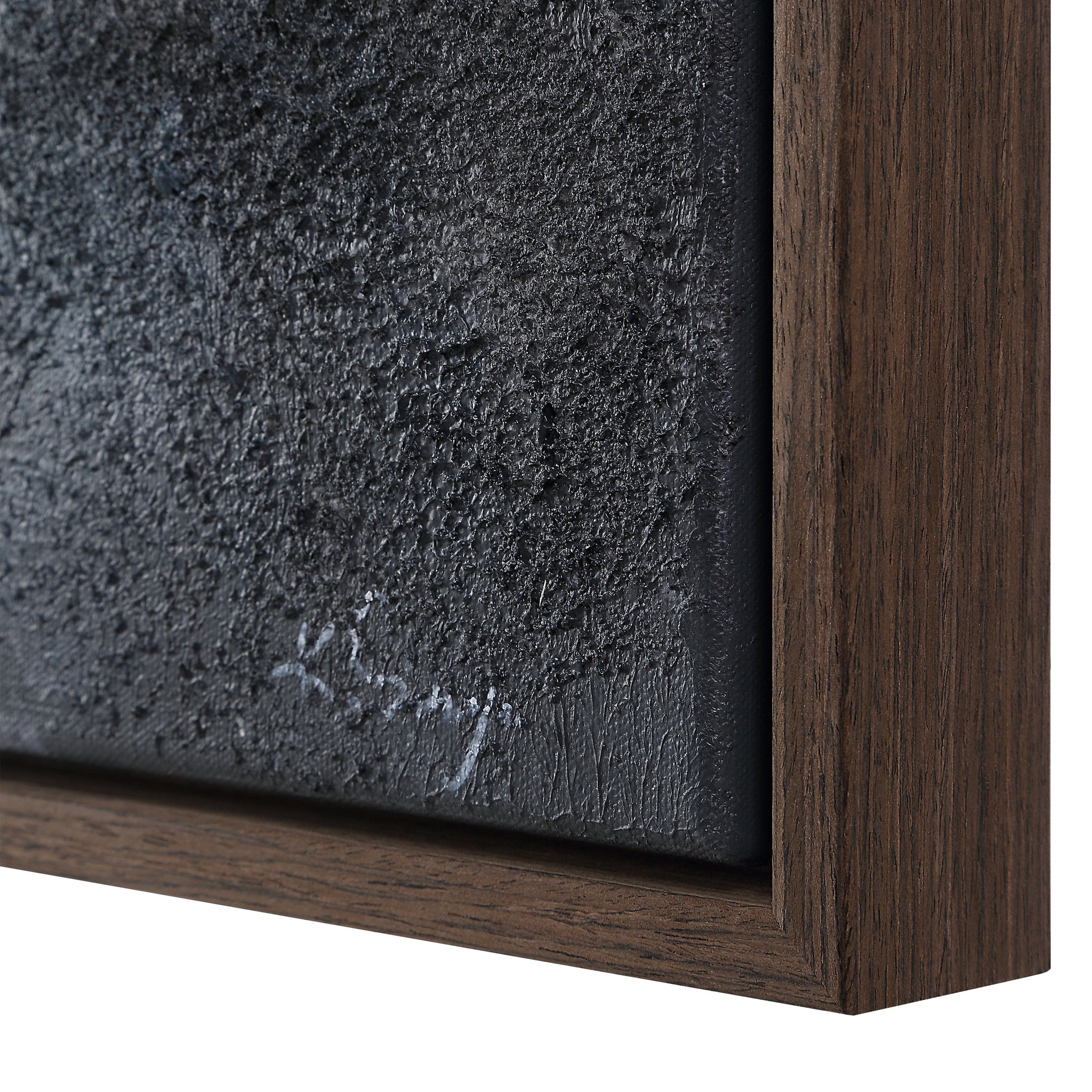 Close-up of Atlanta canvas art by Renwil showing textured black surface and wooden frame detail