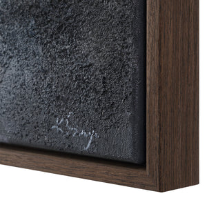 Close-up of Atlanta canvas art by Renwil showing textured black surface and wooden frame detail