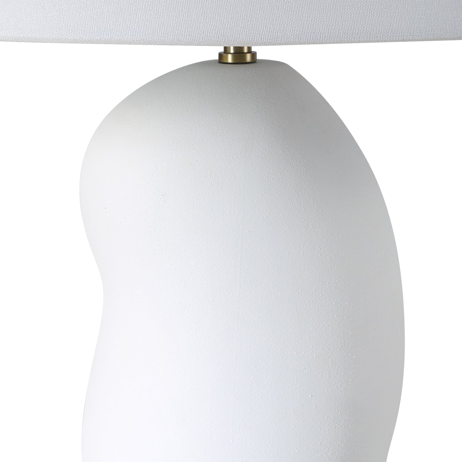 Katya Table Lamp with a white textured base and a white fabric shade.