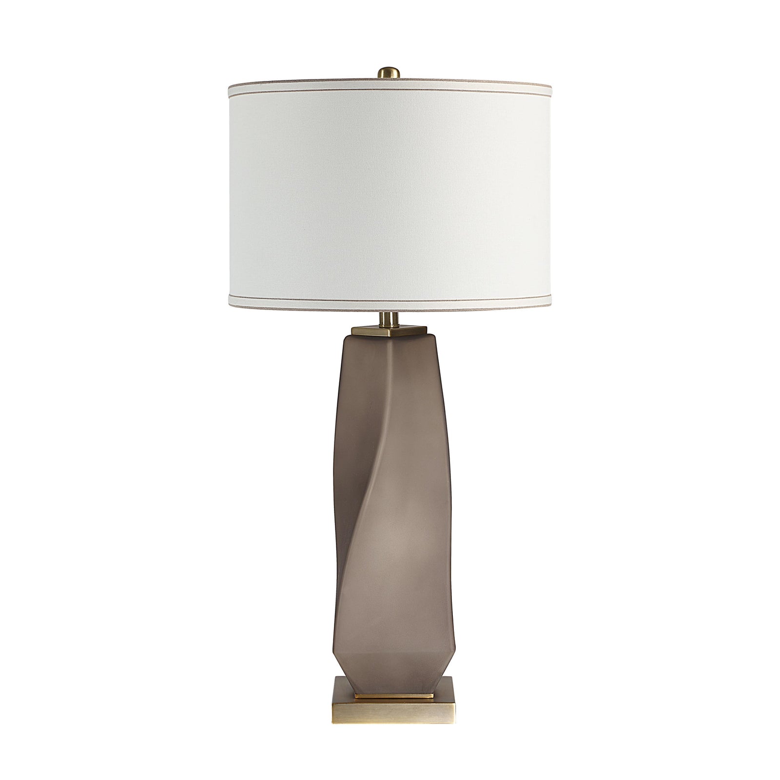 Mallorca table lamp with a textured gray base and white drum shade