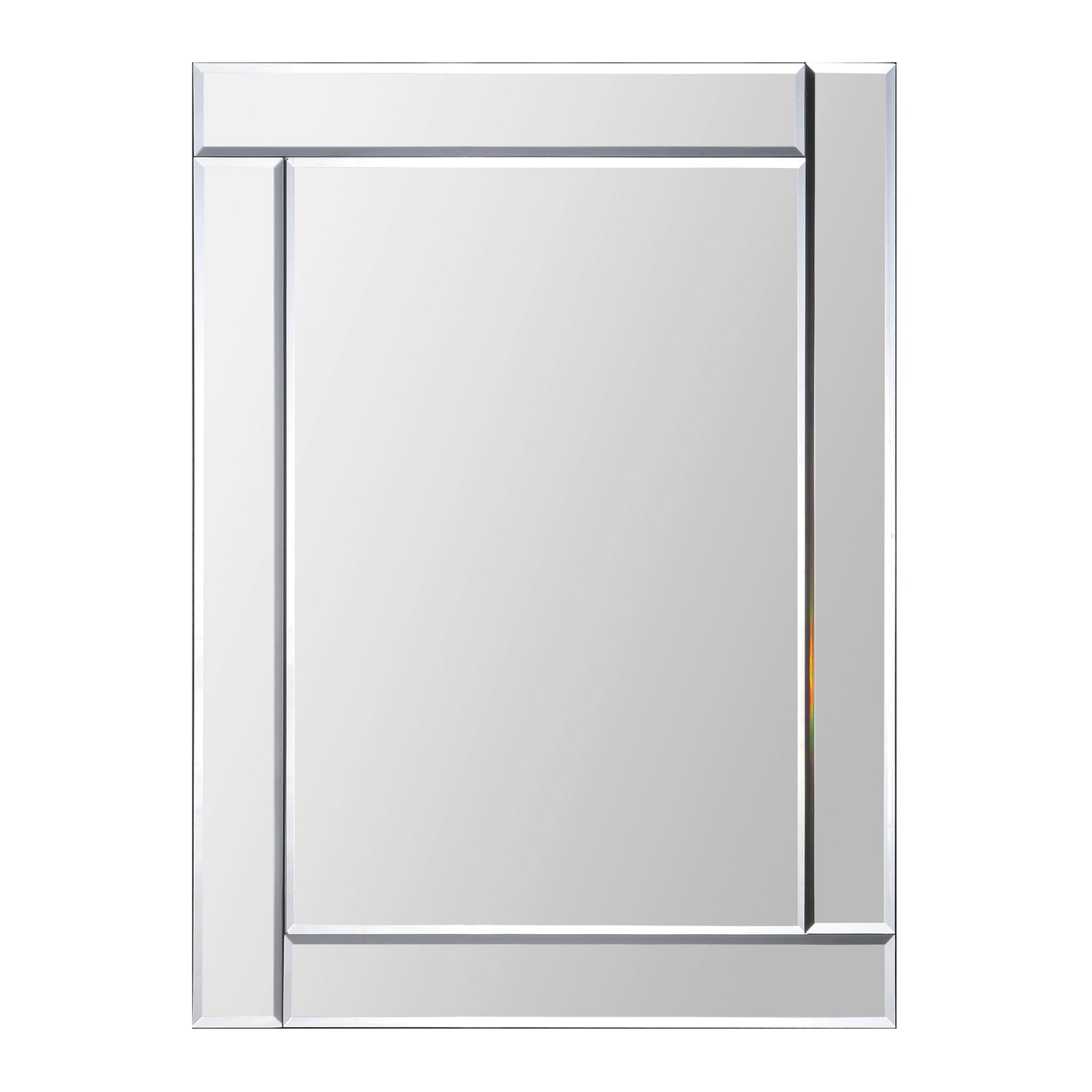 Adan Wall Mirror with a sleek rectangular design and polished edges, reflecting light.