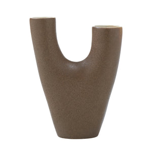 Garnier Small Vase in brown ceramic with a unique U-shape design and textured finish.