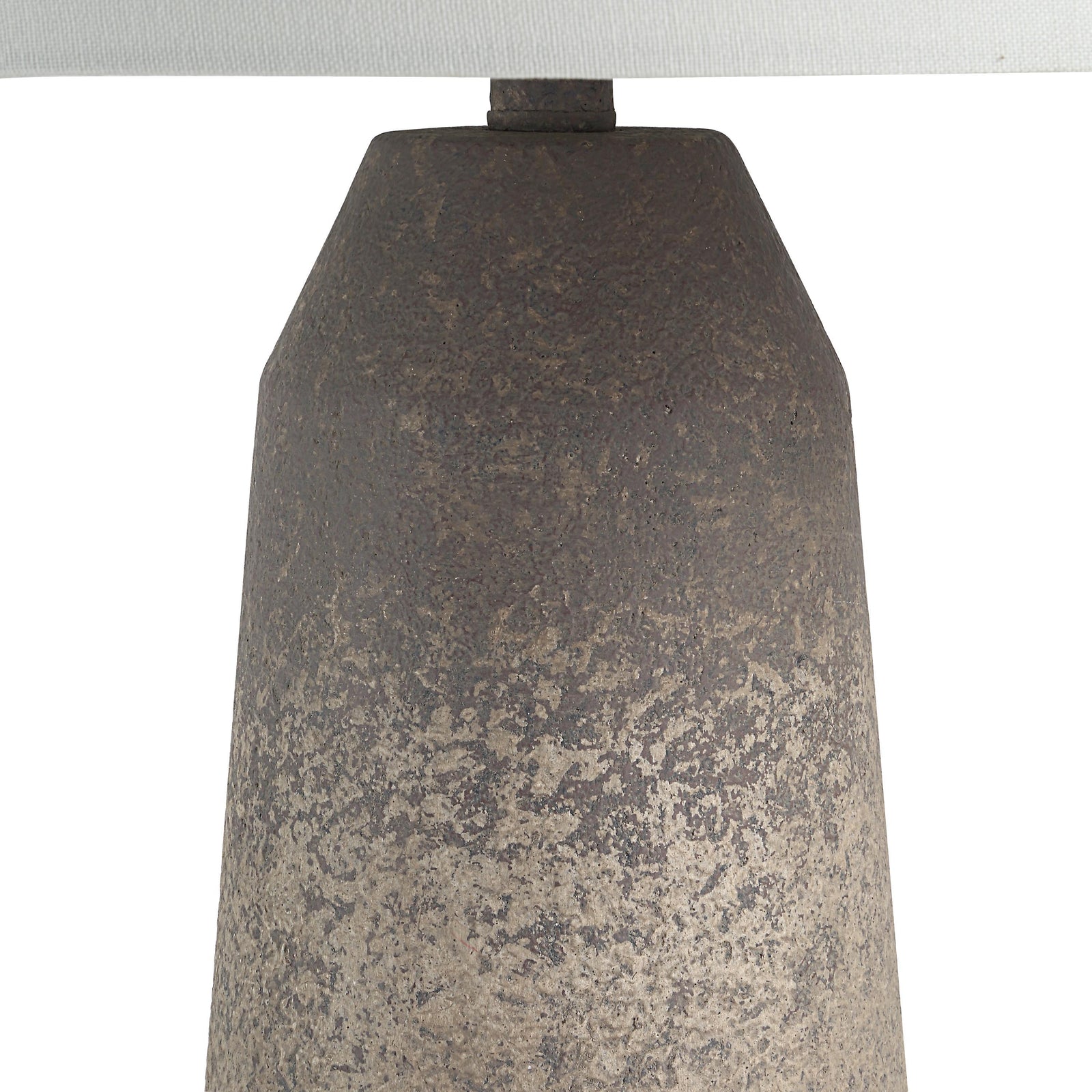 Limon Table Lamp by Renwil, featuring a textured brown base and white fabric shade.