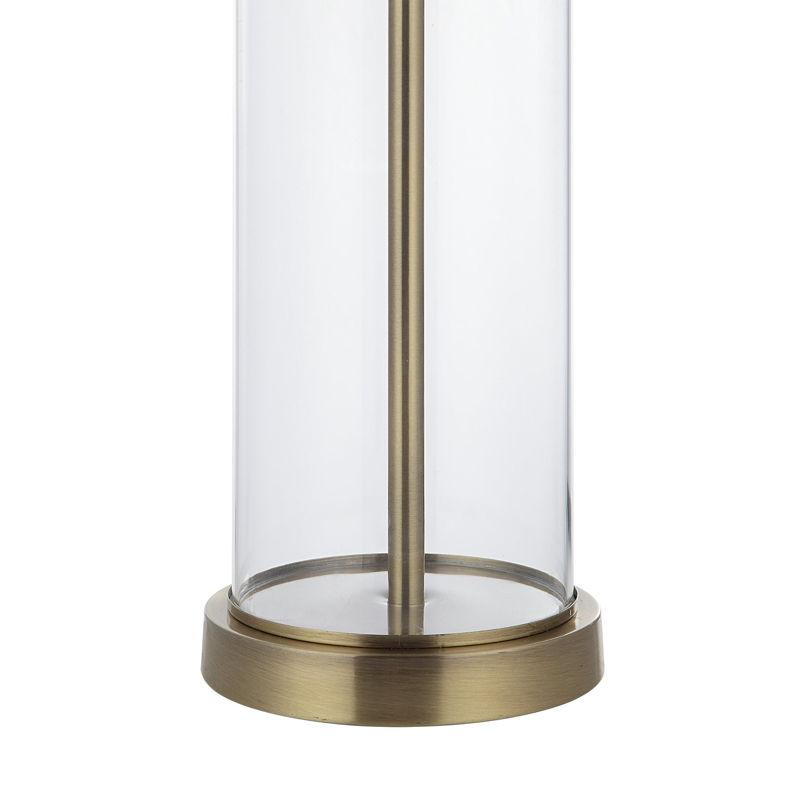 Saco Table Lamp set of two with white drum shades and clear glass bases