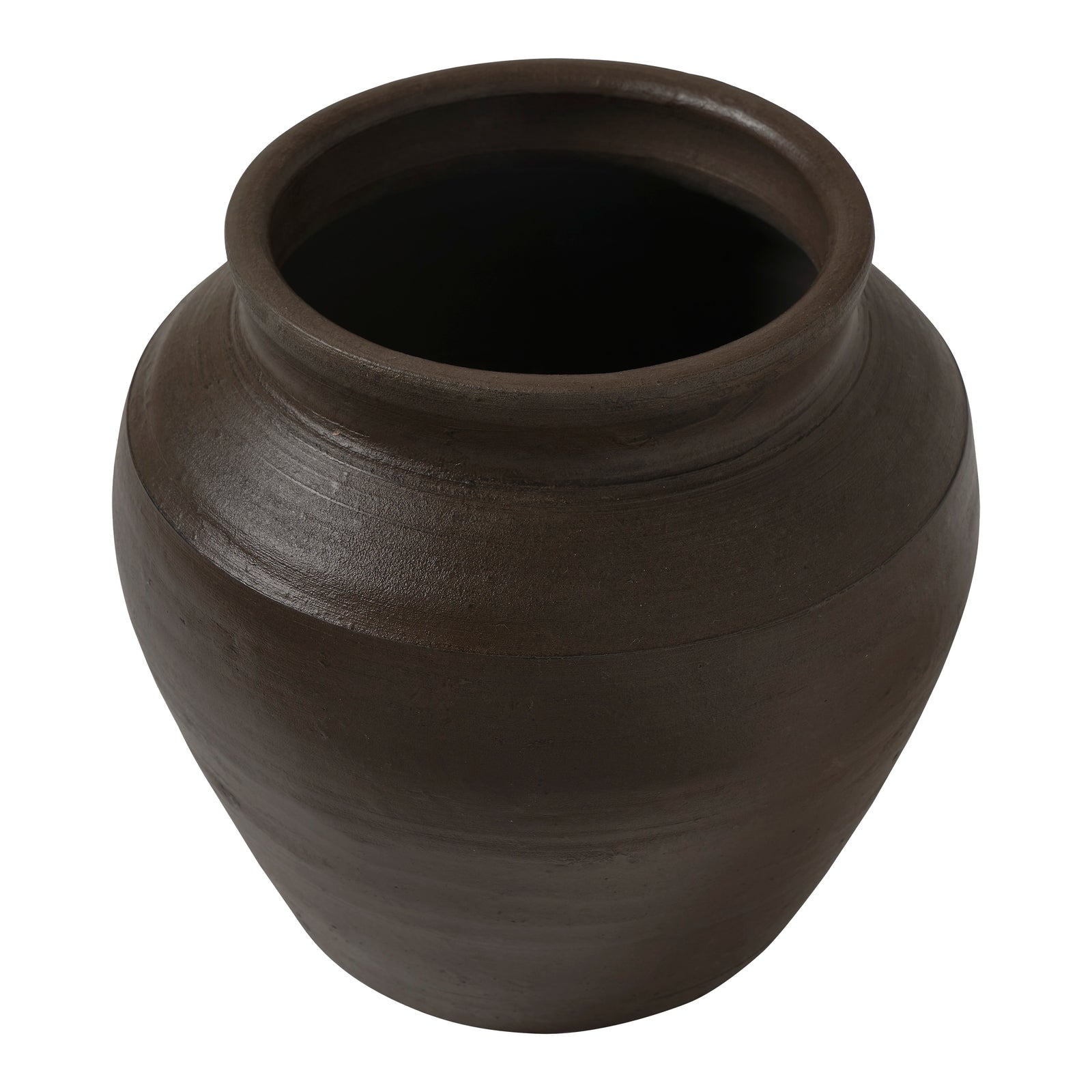 Bondi vase in dark brown ceramic with a rounded shape and smooth texture.