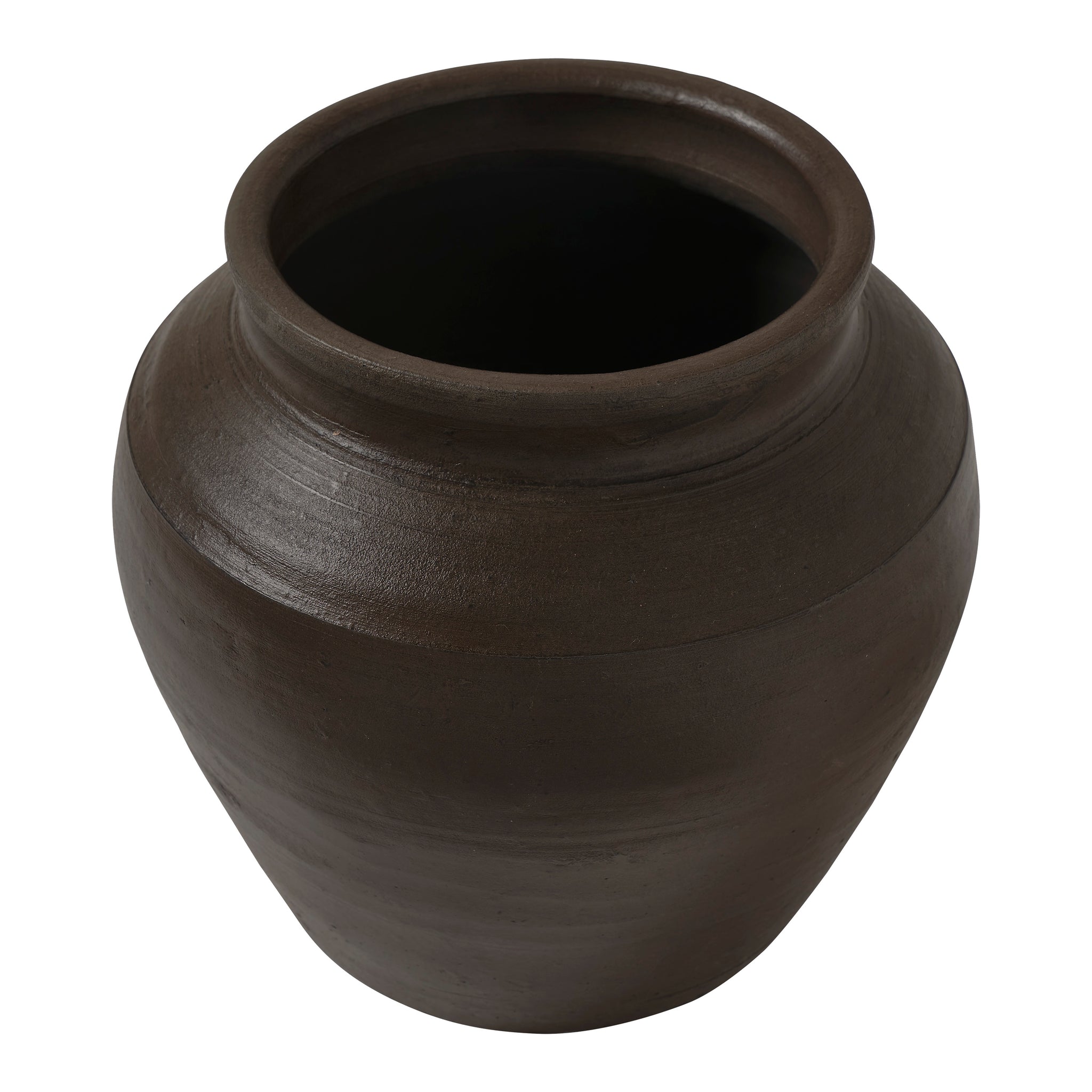 Bondi vase in dark brown ceramic viewed from above, showcasing its smooth finish.