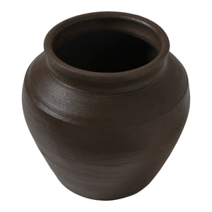 Bondi vase in dark brown ceramic viewed from above, showcasing its smooth finish.