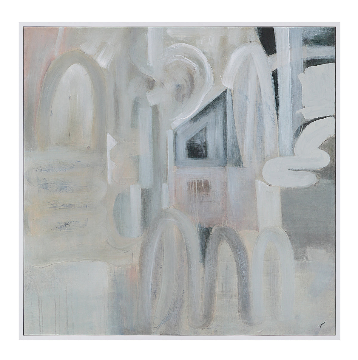 Palazzo canvas art featuring abstract shapes in soft gray and beige tones.