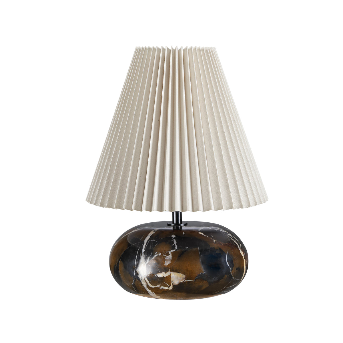 Noto Brown table lamp with a pleated cream shade and a dark marble base.