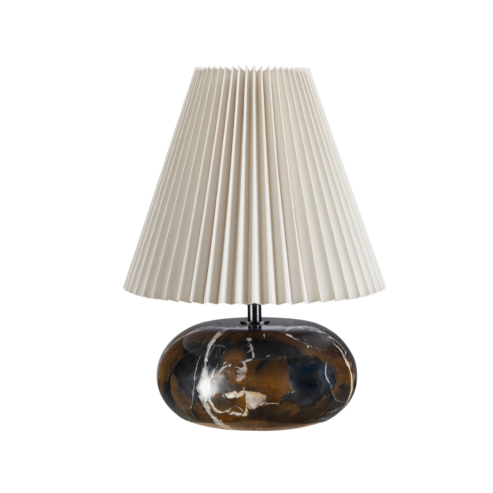 Noto Brown table lamp with a pleated cream shade and a dark marble base.