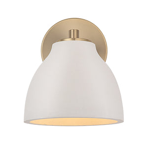 Mazia Wall Sconce with a white shade and brass base, front view