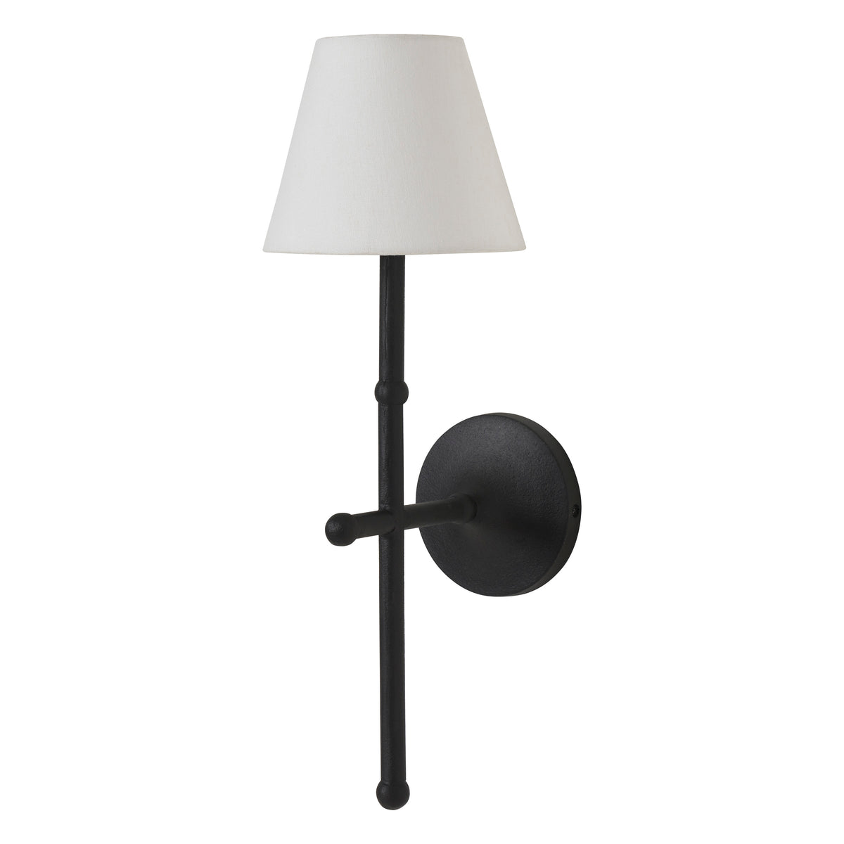 Kurosu wall sconce with a black metal base and a white fabric shade