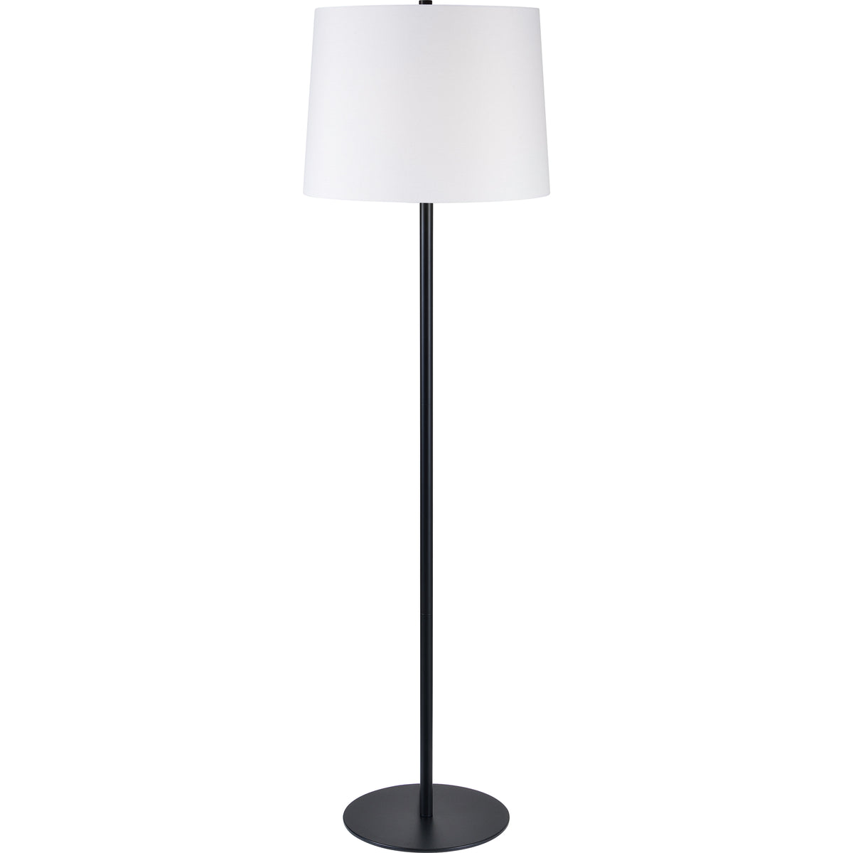 Nevin Floor Lamp with a white shade and black metal base, standing upright.