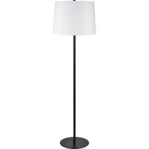 Nevin Floor Lamp with a white shade and black metal base, standing upright.