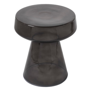 Lavinia table in dark smoke color featuring a smooth rounded top and conical base