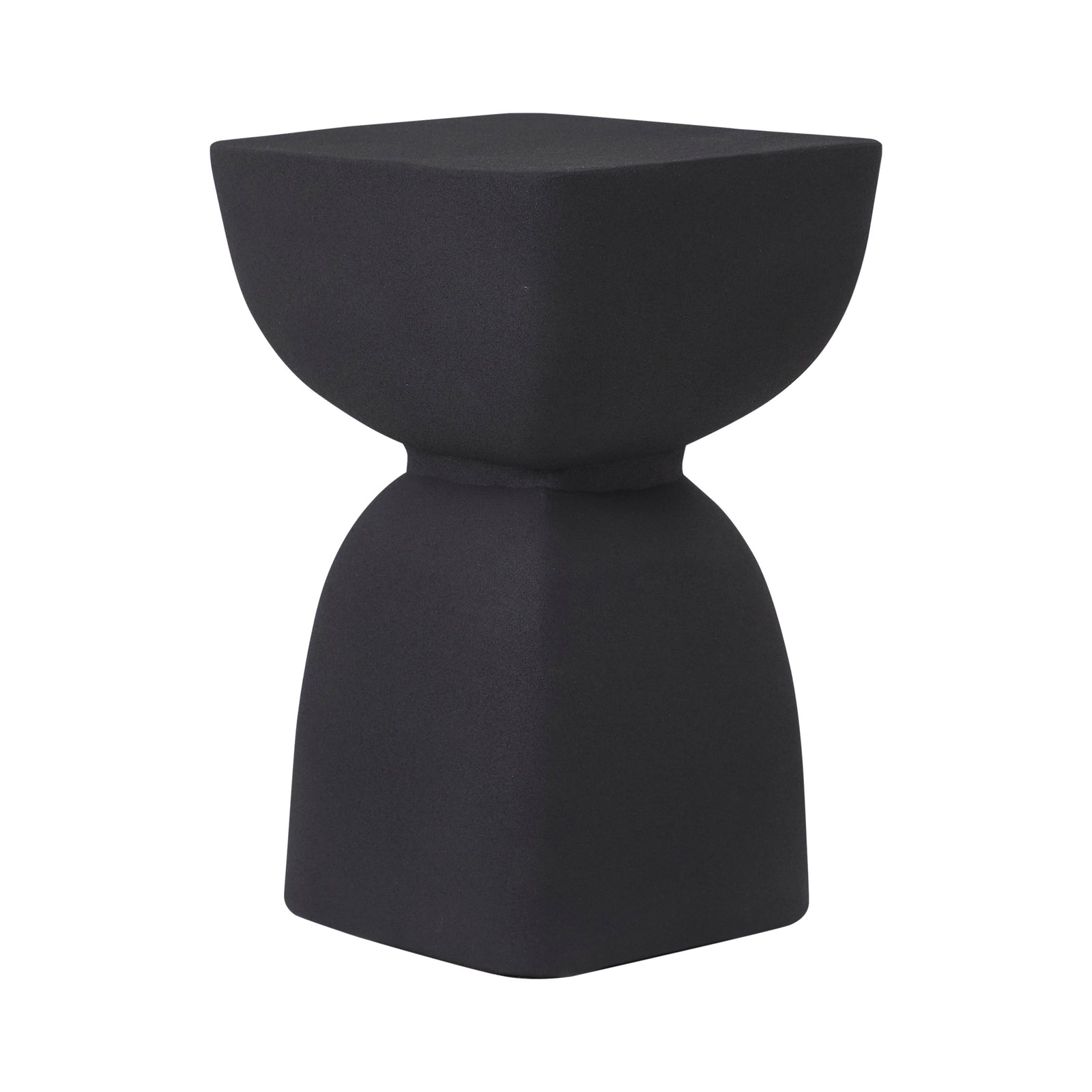 Frans Outdoor Side Table in black, featuring a rounded top and hourglass shape.