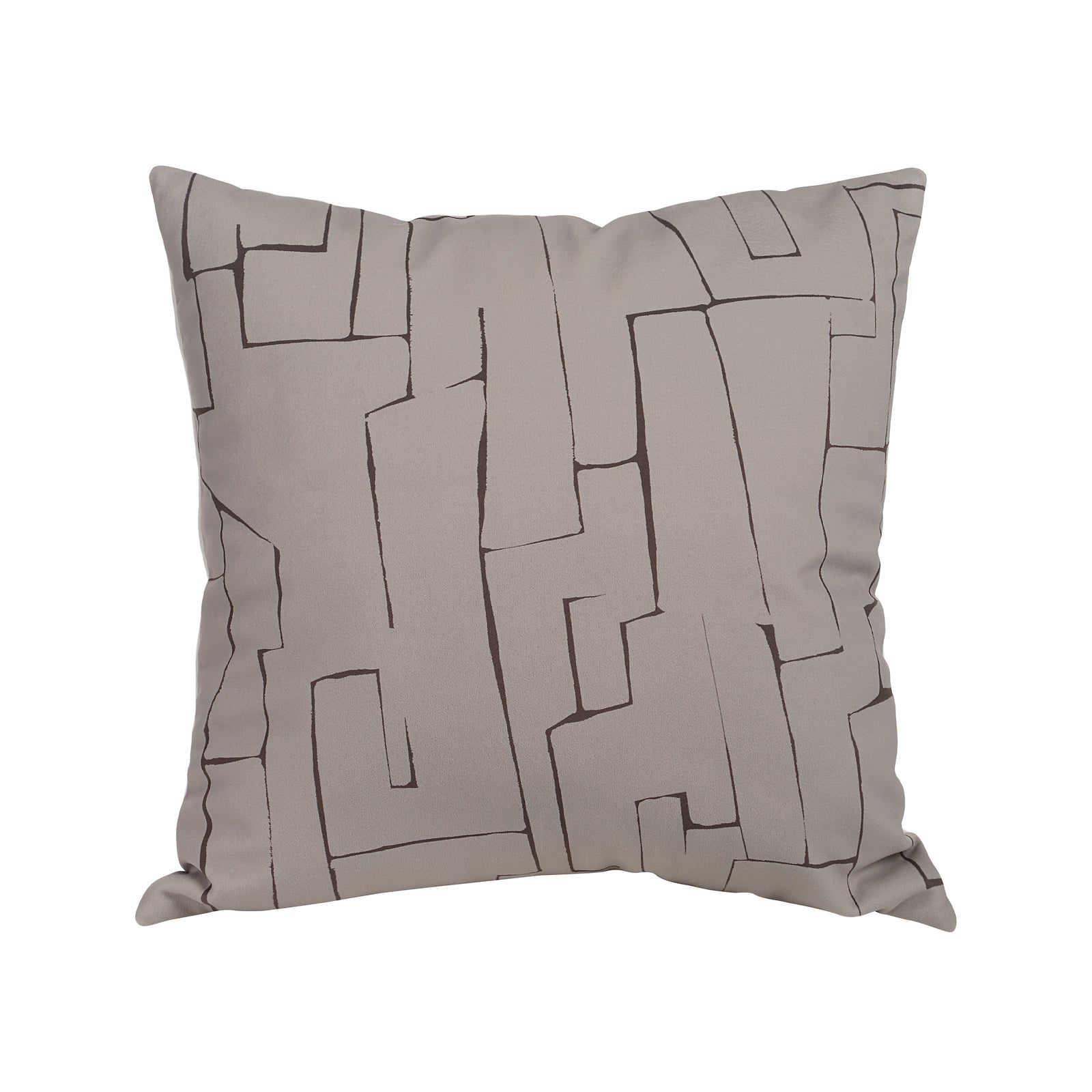 Sarno pillow with abstract geometric pattern in beige and brown tones.