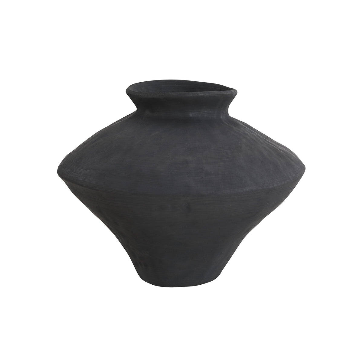 Mills vase by Renwil, black ceramic with a rounded shape and narrow neck