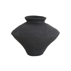 Mills vase by Renwil, black ceramic with a rounded shape and narrow neck
