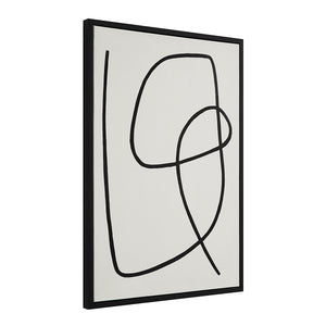 Moreau Canvas Art with abstract black lines on a white canvas, viewed from an angle in a black frame