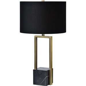 Arla Table Lamp with a black fabric shade and a gold metal frame, featuring a marble base.