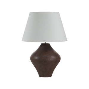 Pontia Table Lamp with a brown ceramic base and white fabric shade