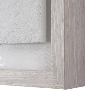 Close-up of Arches wall art by Renwil showing the light wood frame and textured white surface