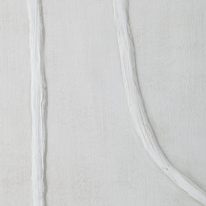 Cellier wall art detail featuring white textured lines on a beige background