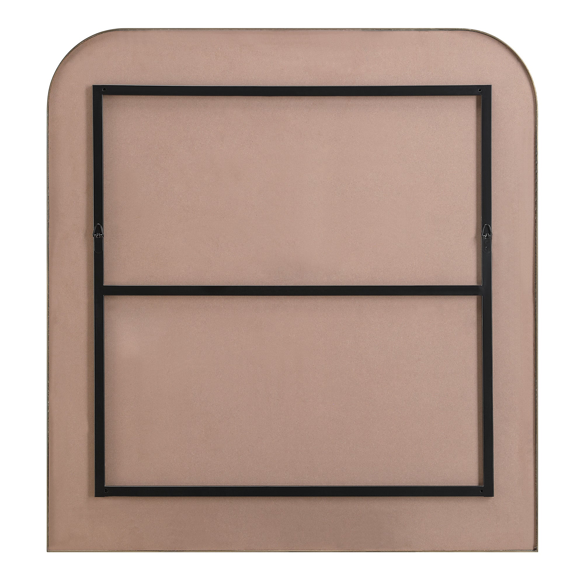 Back view of Joan Wall Mirror with a black support structure and rounded edges.