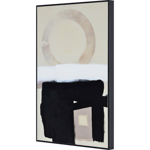 Telesto Canvas Art showing a close-up of abstract black and beige patterns with a circular motif.