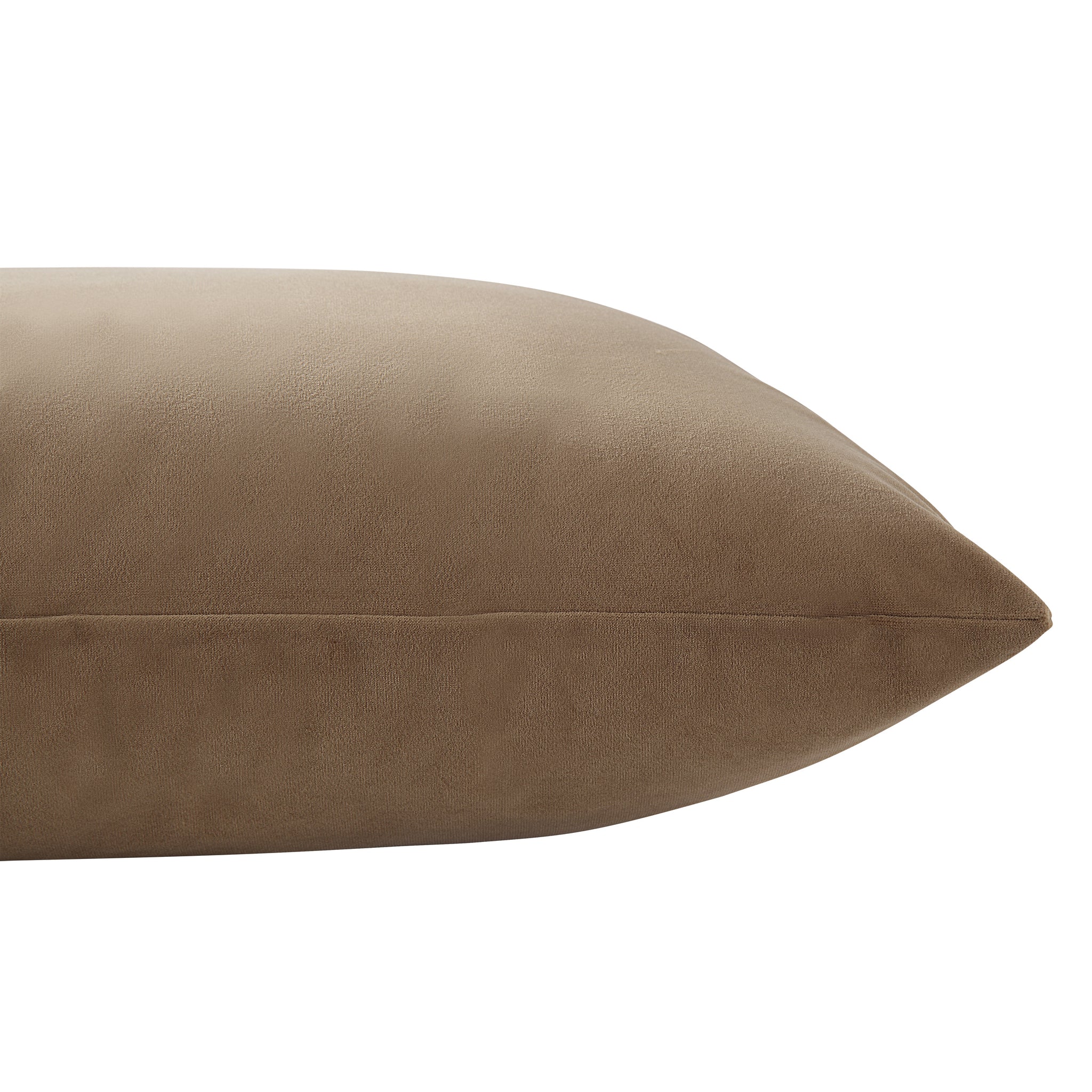 Alchemilla Indoor Pillow in brown velvet, side view showcasing its tapered edge.