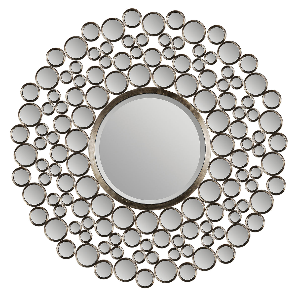 Andromeda Wall Mirror featuring a round design with circular mirrors in a silver finish.
