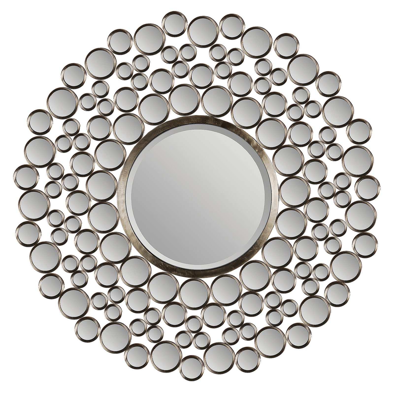 Andromeda Wall Mirror featuring a round design with circular mirrors in a silver finish.