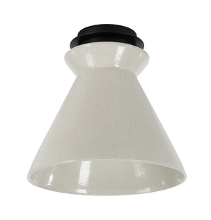 Sebastian Flush Mount light in white with a crackle finish and black base, viewed from below.