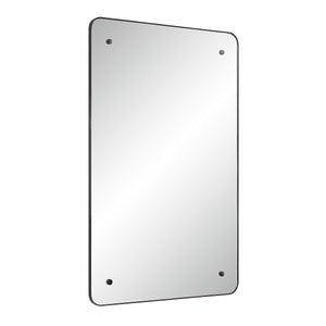 Aine Wall Mirror angled view showcasing its black border and reflective surface.