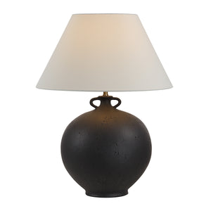 Alicia Table Lamp with illuminated white shade and black textured base