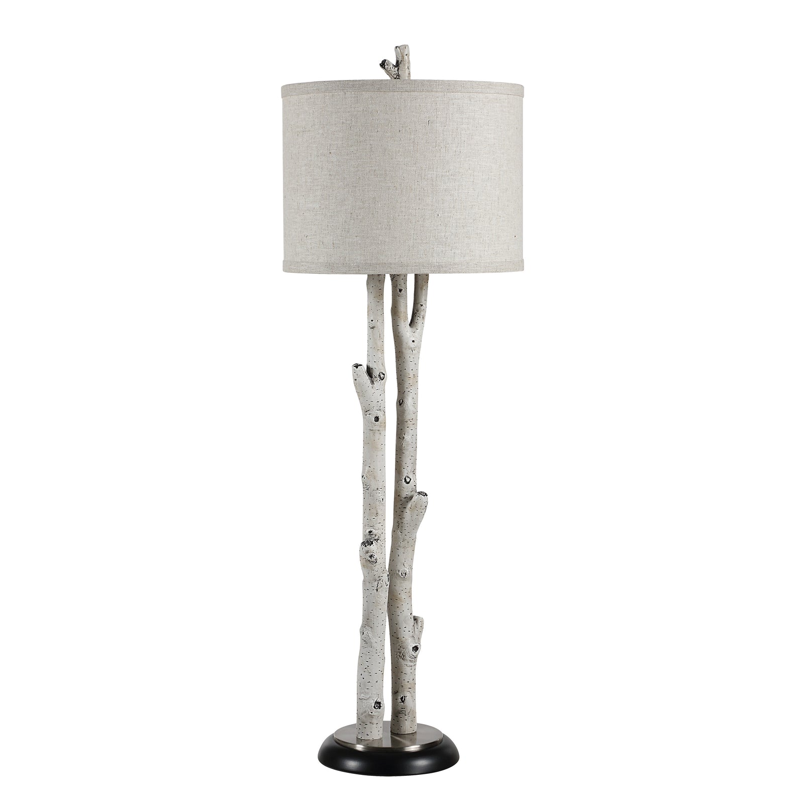 Leandro Table Lamp with a textured beige shade and white branch-style base.
