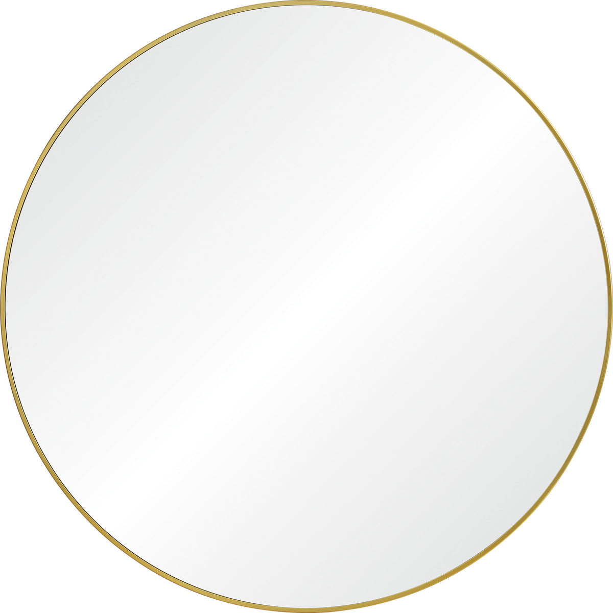 Fragoso Wall Mirror with a round shape and gold metal frame, reflecting light.