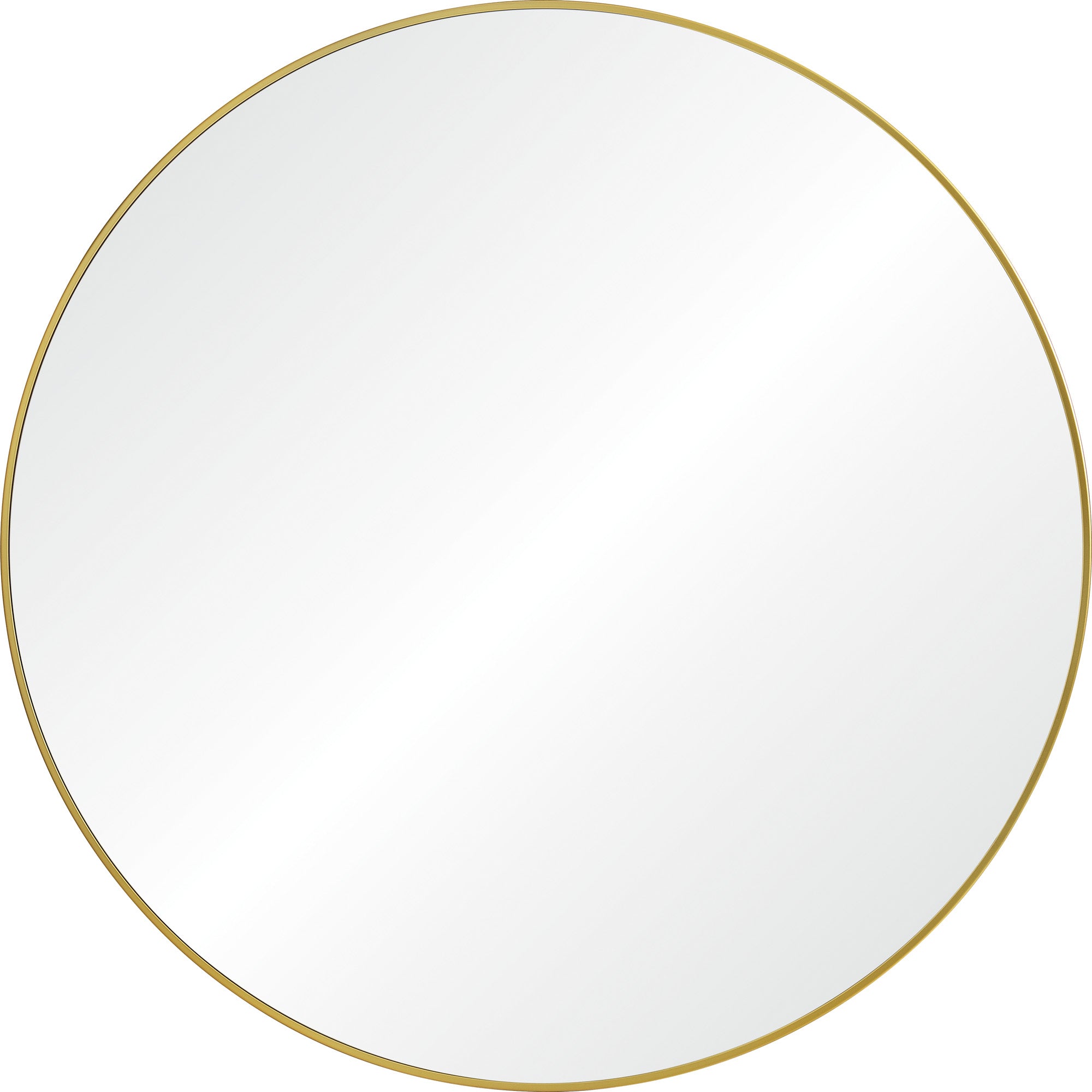Fragoso Wall Mirror with a round shape and gold metal frame, reflecting light.