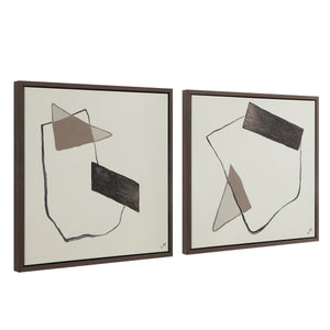 Lacadie Canvas Art with two abstract pieces showcasing geometric shapes in neutral tones