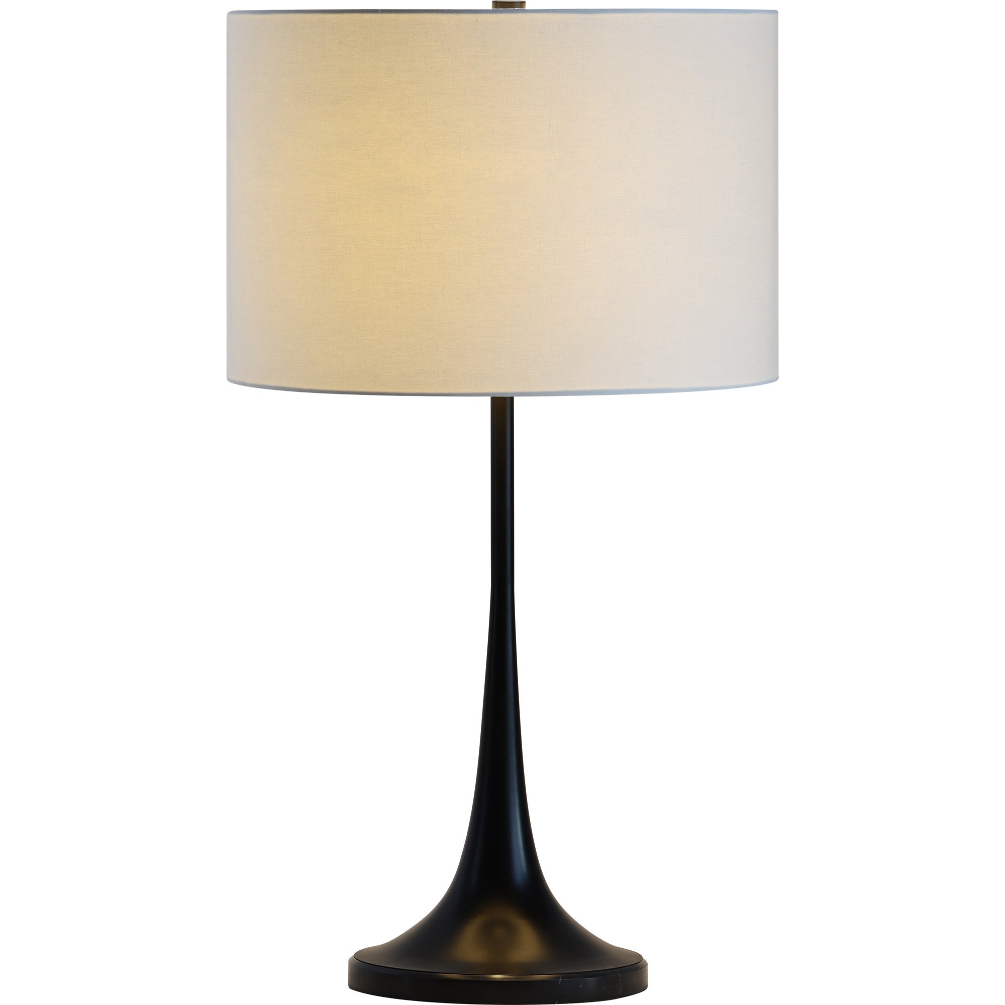 Salvora Table Lamp with a black base and a cream fabric shade, showcasing a modern design.