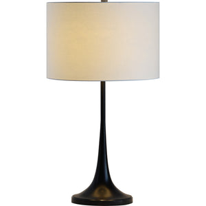 Salvora Table Lamp with a black base and a cream fabric shade, showcasing a modern design.