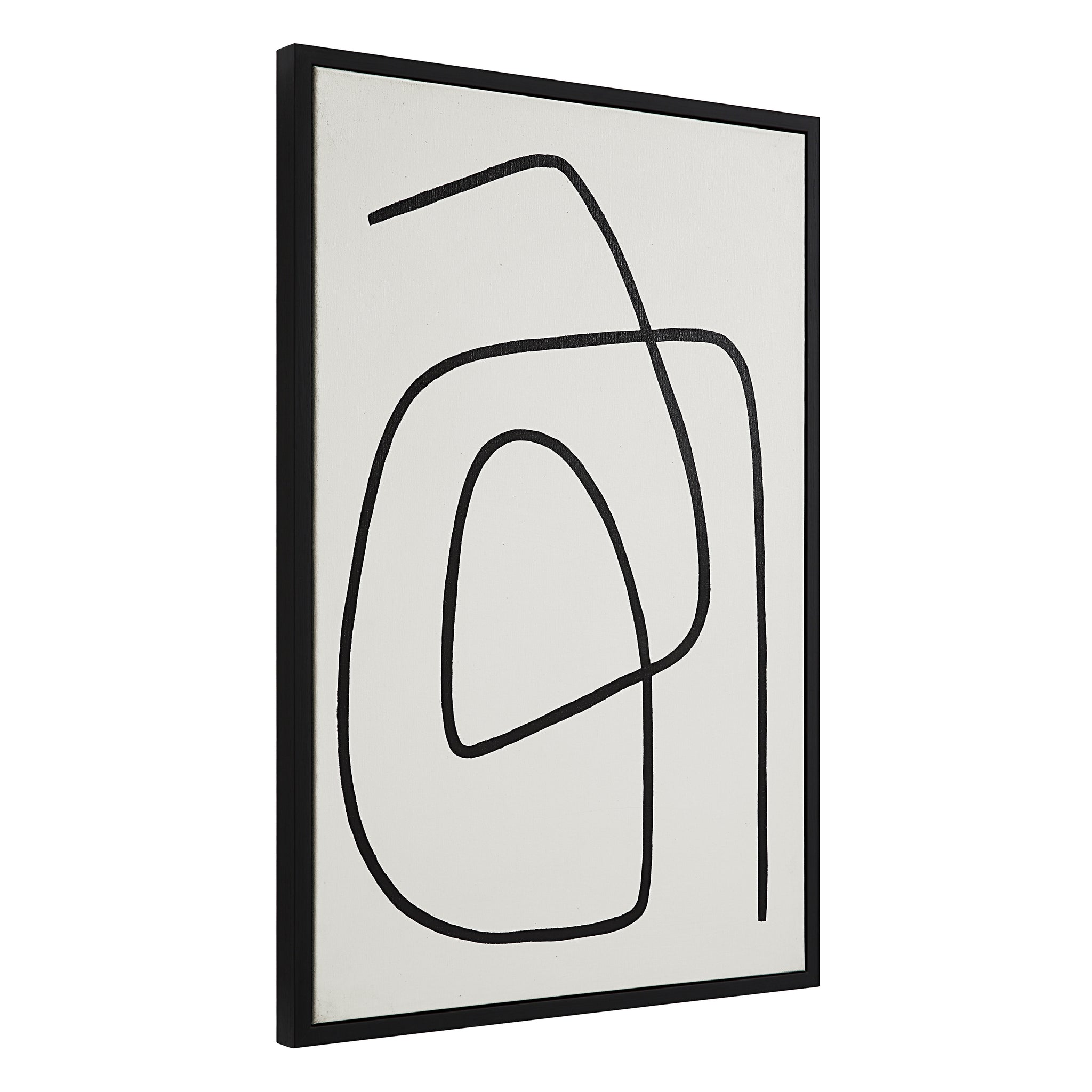 Moreau canvas art showcasing black abstract lines on a white canvas, framed in black