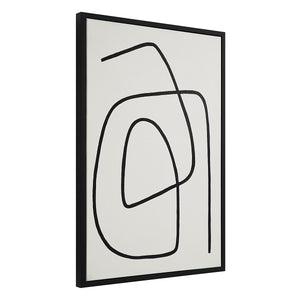 Moreau canvas art showcasing black abstract lines on a white canvas, framed in black